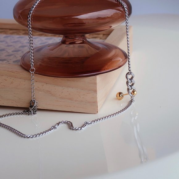 NEW Two Tone 18K Gold Plated Link Chain Gold Ball Bar Necklace - Picture 11 of 11